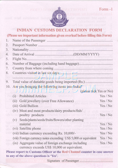Indian Customs Declaration Form 2023 Printable Forms Free Online