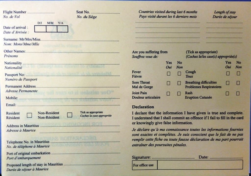 Mauritius Visa On Arrival Health Declaration Form Guide For Tourist