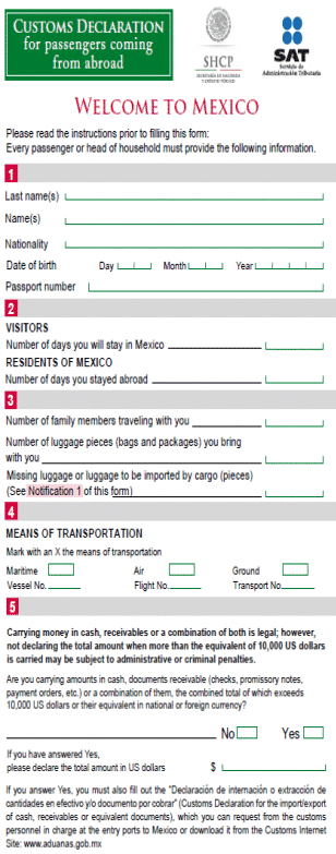 Mexican Customs Declaration Form 2022 Declaration Form