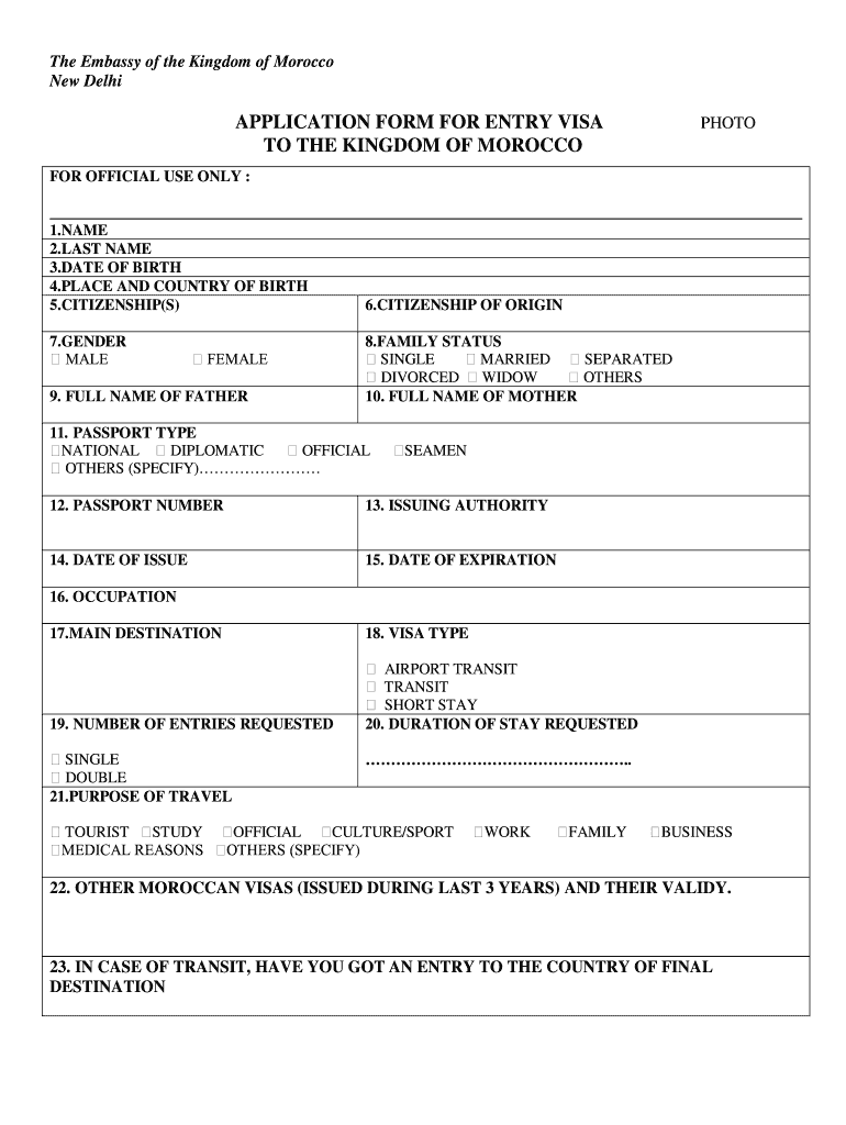 Morocco Visa Application Form Pdf Fill Online Printable Fillable 