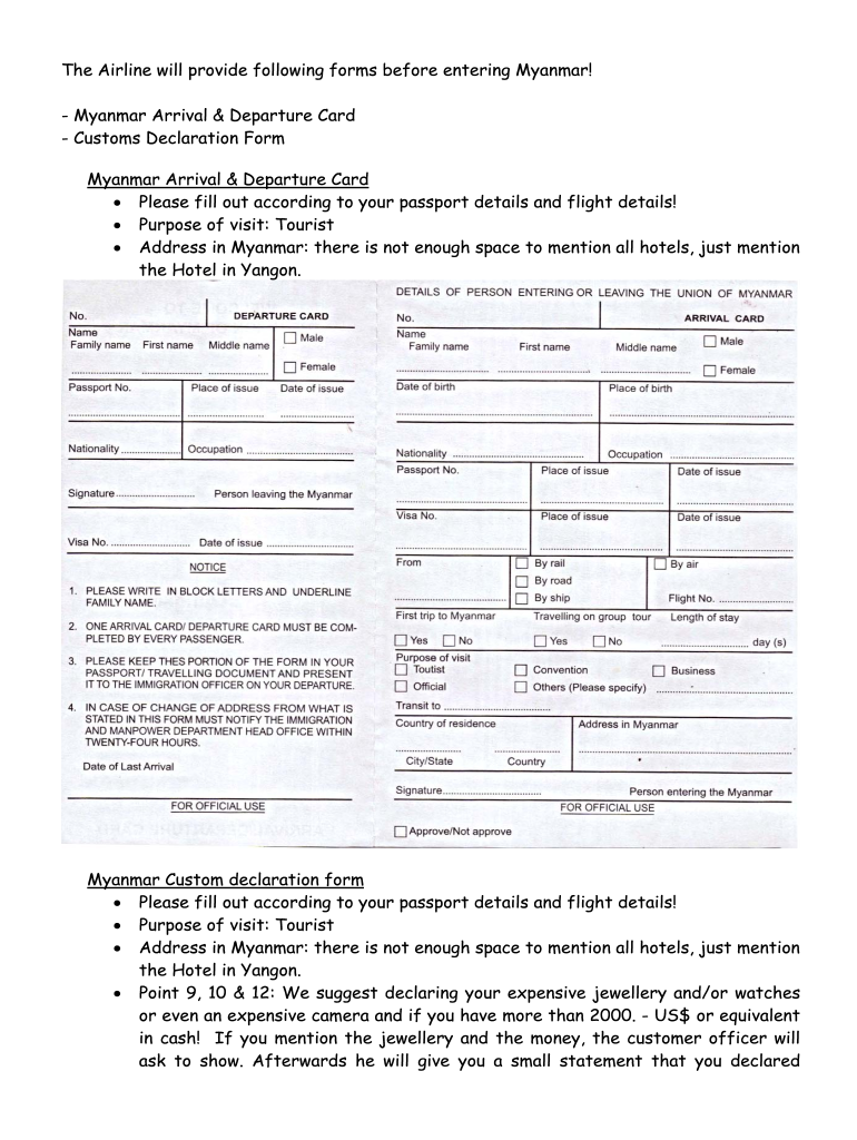 Myanmar Immigration Arrival Card Fill Out Sign Online DocHub