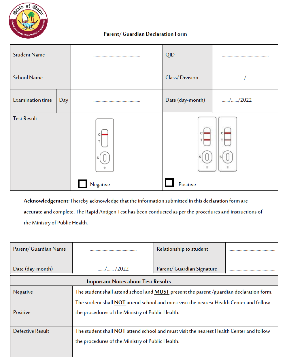 Parent Or Guardian Declaration Form American School Of Doha 