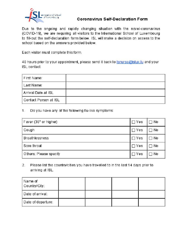  PDF Coronavirus Self Declaration Form PDF Download InstaPDF