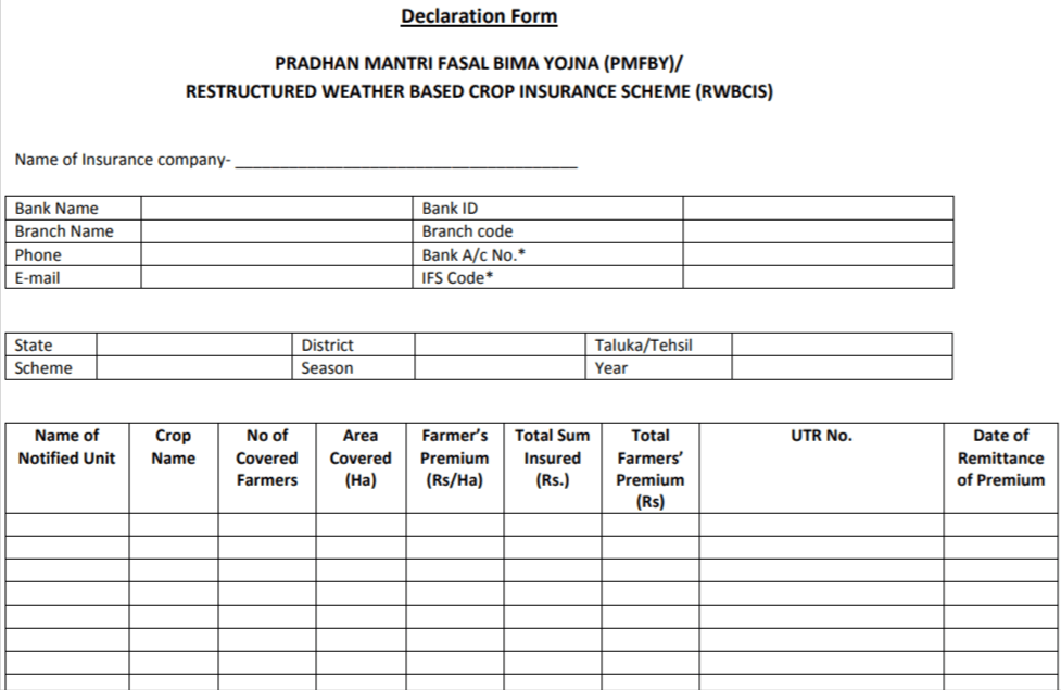  PDF Pradhan Mantri Fasal Bima Yojana Form DCSD IN