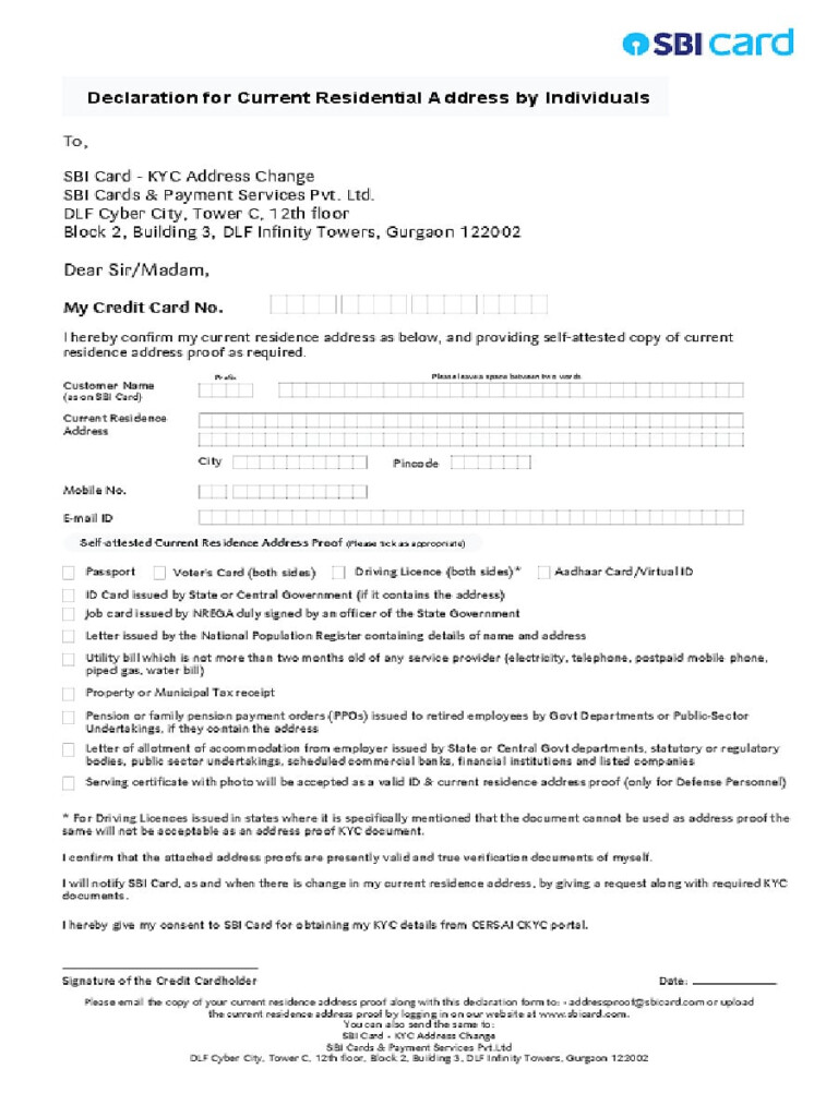 PDF SBI Address Change Declaration Form PDF Download InstaPDF 