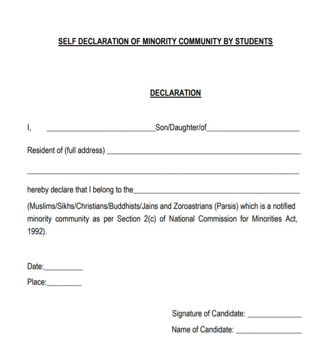  PDF Self Declaration Form For Minority Community By The Students 