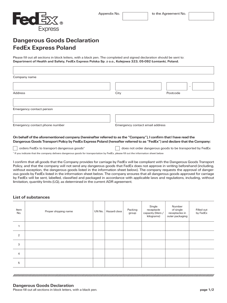 PL FedEx Express Dangerous Goods Declaration 2019 2021 Fill And Sign