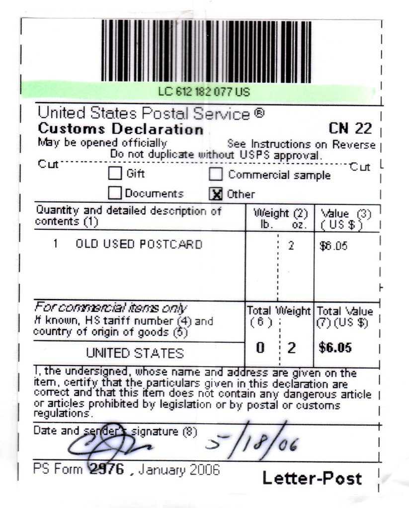 Printable Cn22 Customs Form Printable Forms Free Online