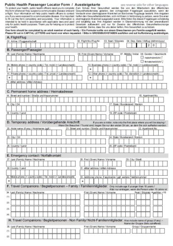 Public Health Passenger Locator Form BMK INFOTHEK