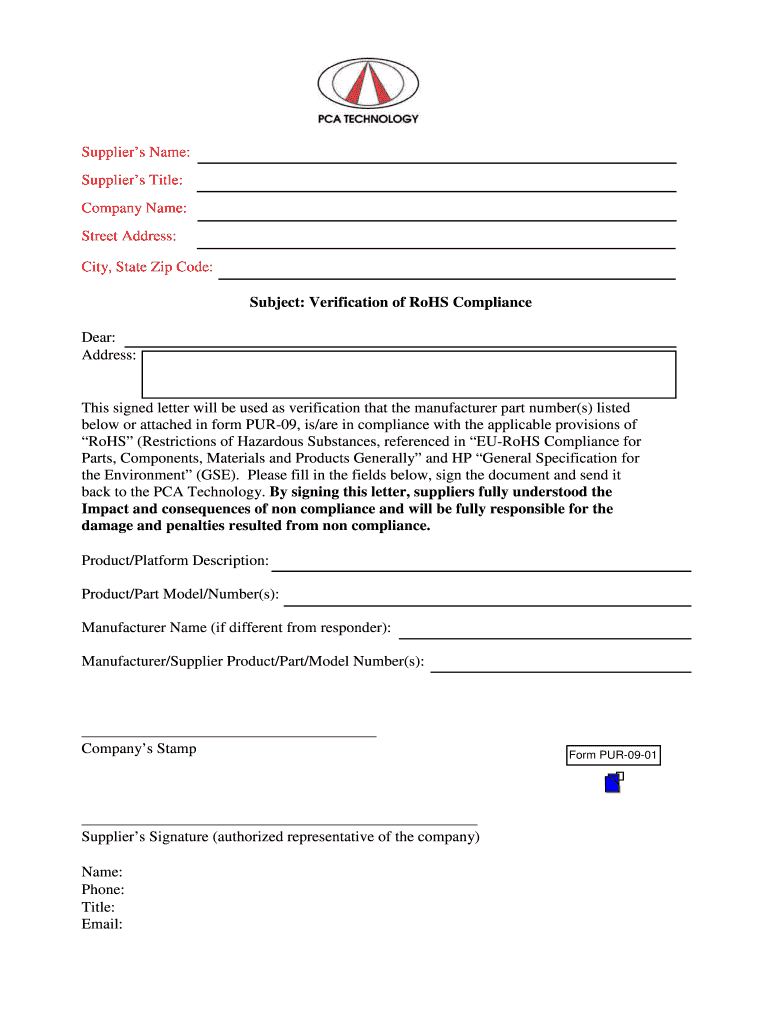 Rohs And Reach Compliance Declaration Letter Fill Out Sign Online 