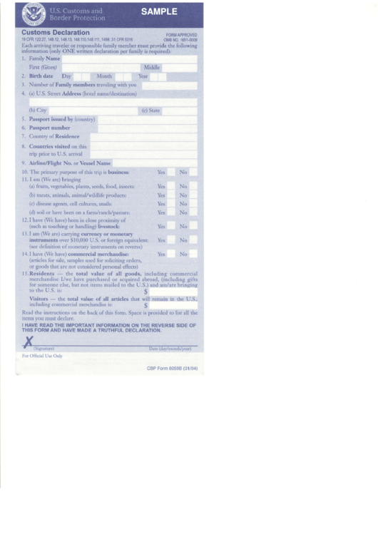 Sample U s Customs Declaration Form Printable Pdf Download