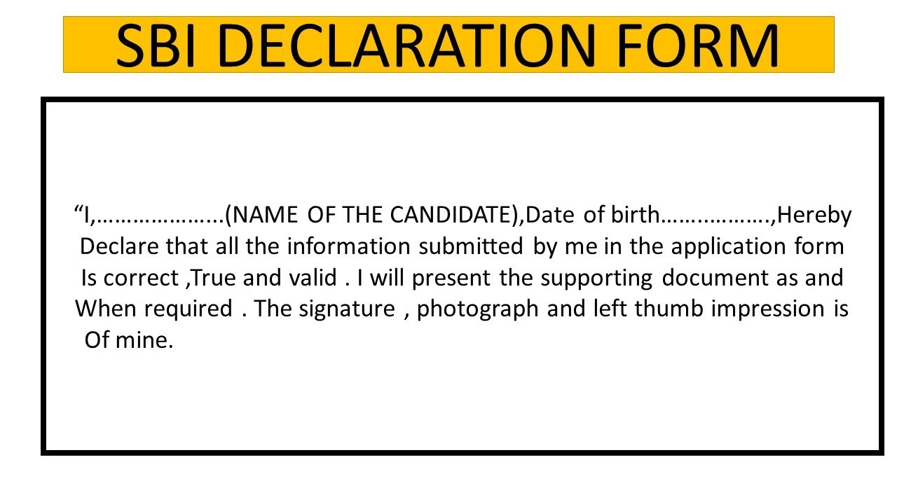 Sbi Declaration Form Sbi Clerk Self Declaration Form Sbi Handwritten
