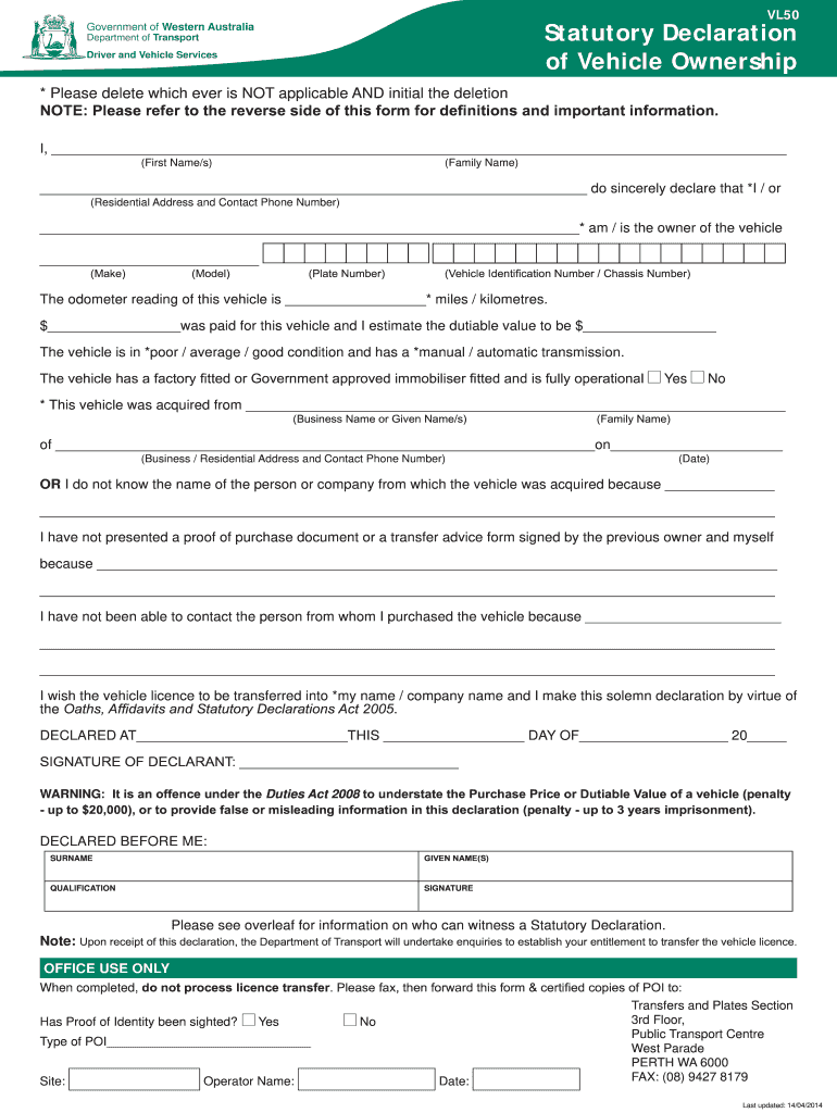 Self Declaration Form For Vehicle Ownership Transfer Fill Online