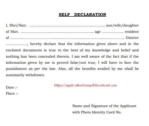 Self Declaration Form Pdf Self Declaration Format