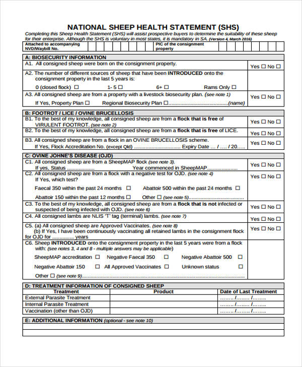 Sheep Health Declaration Form Jeremitettus