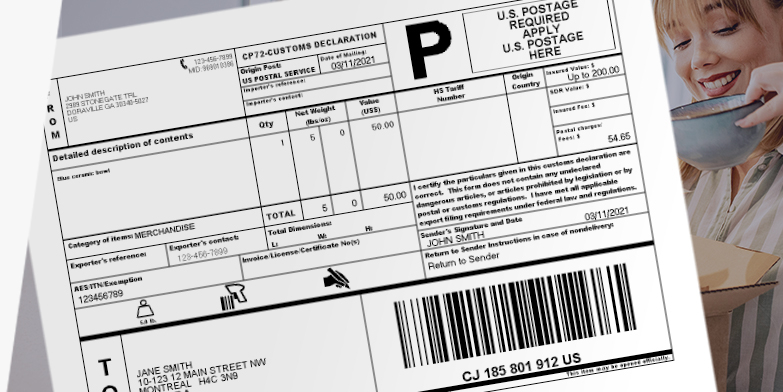 U S Customs Forms USPS Form 6059B Customs Declaration English