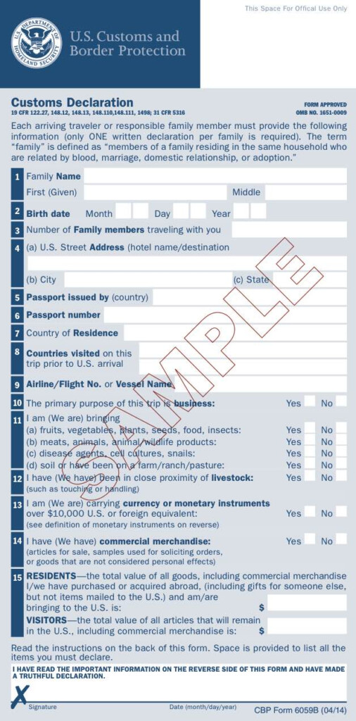 Us Customs Form Printable Printable Forms Free Online