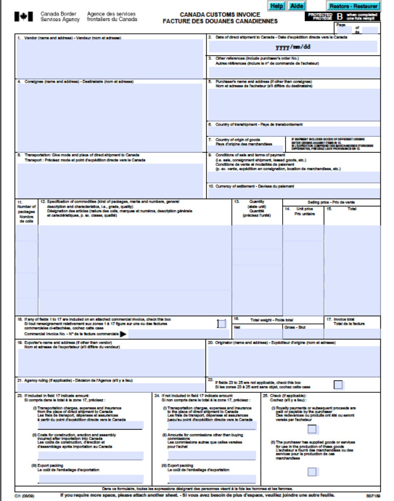 Us Customs Invoice Form Fillable Printable Forms Free Online