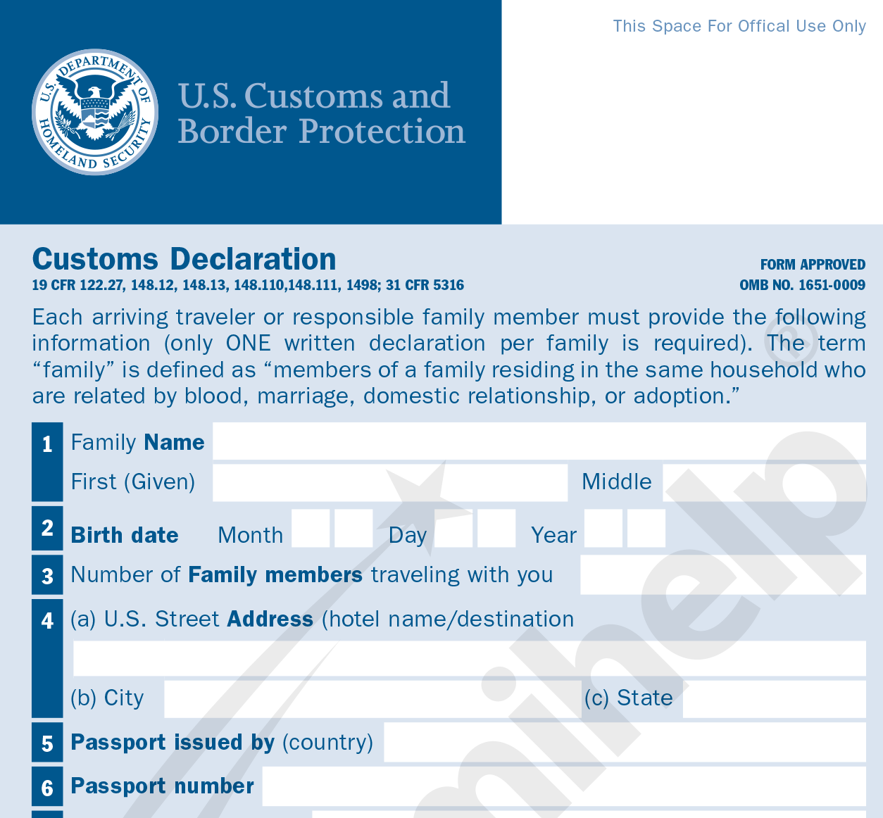 Usa Is Filing The Physical Version Of US Customs Form CBP 