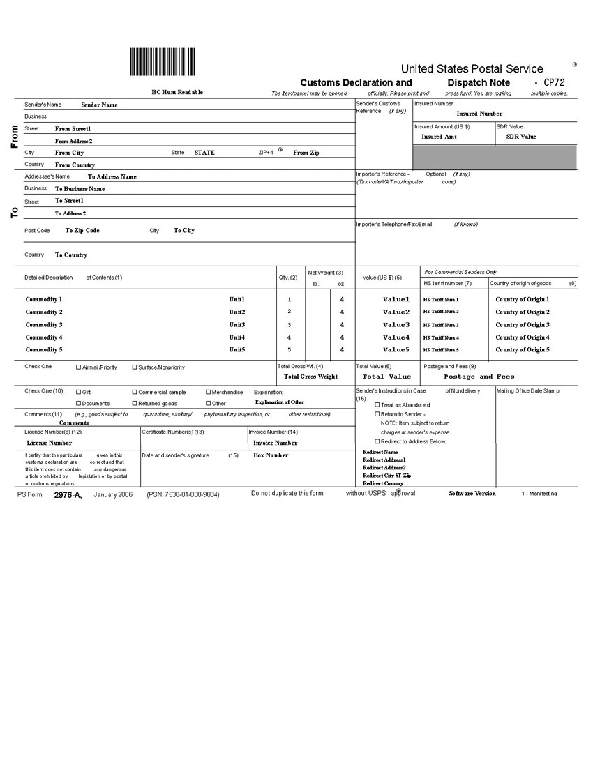 USPS Customs Declaration Form Template CYBRA