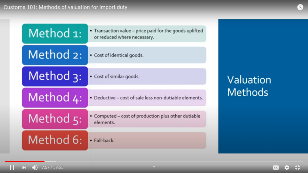 VIDEO CUSTOMS 101 METHODS OF VALUATION FOR IMPORT DUTY Raytodd blog