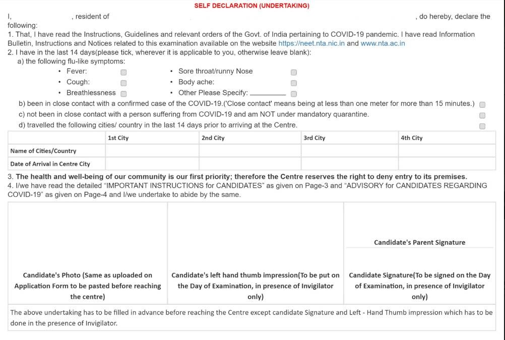 When How To Fill Self Declaration Form For Neet 2020 Neet 2020 Www 