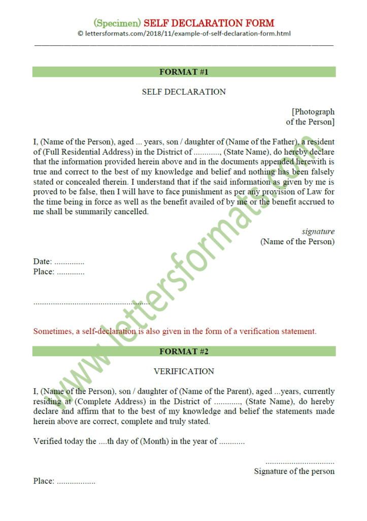 Write Letters Online Example Of Self Declaration Form Templates 